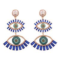 Evil Eye Earrings, Tibetan Style, gold color plated, for woman & with rhinestone, more colors for choice, 60x90mm, Sold By Pair