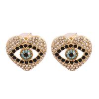 Evil Eye Earrings Zinc Alloy Heart gold color plated for woman & with rhinestone Sold By Pair