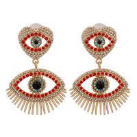 Evil Eye Earrings, Tibetan Style, gold color plated, for woman & with rhinestone, more colors for choice, 35x50mm, Sold By Pair