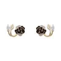 Fashion Earring Cuff and Wraps Zinc Alloy Flower Vacuum Ion Plating for woman & enamel & with rhinestone Sold By Pair