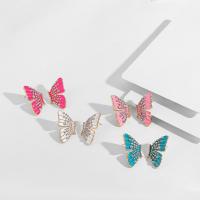 Rhinestone Earring Zinc Alloy Butterfly gold color plated fashion jewelry & for woman & with rhinestone nickel lead & cadmium free Sold By Pair