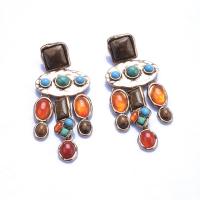 Natural Gemstone Earrings, Tibetan Style, with Gemstone, gold color plated, fashion jewelry & for woman, multi-colored, nickel, lead & cadmium free, 75x32mm, Sold By Pair