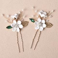 Hair Stick, Tibetan Style, with ABS Plastic Pearl & PU Leather, gold color plated, fashion jewelry & for woman & with rhinestone, two different colored, 95x65mm, Sold By PC