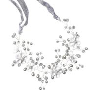 Grinalda Cabelo, liga de zinco, with Pérolas de plástico ABS & renda & argila de polímero & cristal, cromado de cor prateada, joias de moda & para mulher, branco, 220x20mm, vendido por PC