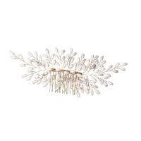 Dekorativní Hair Combs, Zinek, s ABS plast pearl, barva pozlacený, módní šperky & pro ženy, bílý, 170x70mm, Prodáno By PC
