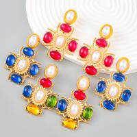 Rhinestone Earring, Tibetan Style, with ABS Plastic Pearl & Resin, gold color plated, fashion jewelry & for woman, more colors for choice, 61x42mm, Sold By Pair