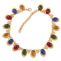Resin Necklace, Tibetan Style, with Resin, with 8.1cm extender chain, gold color plated, fashion jewelry & for woman, multi-colored, Sold Per 34.1 cm Strand