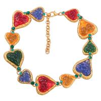 Pryskyřice náhrdelník, Zinek, s Pryskyřice, s 7.4cm extender řetězce, Srdce, barva pozlacený, módní šperky & pro ženy, multi-barevný, Prodáno za 37.6 cm Strand