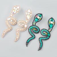 Boucle d'oreille strass, alliage de zinc, serpent, Placage de couleur d'or, bijoux de mode & pour femme & avec strass, multicolore, 107x19x10mm, Vendu par brin