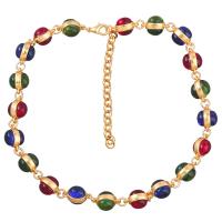 Resin Necklace, Tibetan Style, with Resin, with 8.2cm extender chain, gold color plated, fashion jewelry & for woman & with rhinestone, multi-colored, Sold Per 41.7 cm Strand