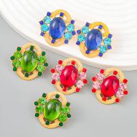 Rhinestone Earring Zinc Alloy with acrylic rhinestone & Resin gold color plated fashion jewelry & for woman Sold By Pair