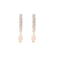 Stainless Steel Drop Earring 304 Stainless Steel with Freshwater Pearl Vacuum Ion Plating fashion jewelry & micro pave cubic zirconia & for woman golden Sold By Pair