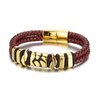 PU Leather Cord Bracelets Titanium Steel with PU Leather plated Double Layer & fashion jewelry & for man Sold By PC