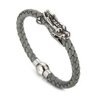 PU Leather Cord Bracelets Titanium Steel with PU Leather Dragon plated fashion jewelry & for man Sold By PC