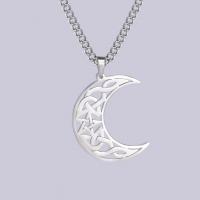 Stainless Steel Jewelry Necklace, 304 Stainless Steel, with 5 extender chain, Moon, 18K gold plated, fashion jewelry & Unisex, 25x32mm, Length:45 cm, Sold By PC