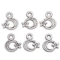 Tibetan Style Moon Pendants, Moon and Star, antique silver color plated, Unisex, nickel, lead & cadmium free, 8.50x9.50mm, Approx 100PCs/Bag, Sold By Bag