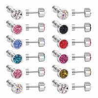 Stainless Steel Stud Earrings, 304 Stainless Steel, Round, Vacuum Plating, for woman & with rhinestone, more colors for choice, 12Pairs/Bag, Sold By Bag