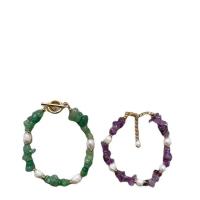 Bracelet en perles de culture d'eau douce, améthyste, avec Acier titane & aventurine vert & perle d'eau douce cultivée, avec 1.18 chaînes de rallonge, Plaqué d'or 18K, pour femme, plus de couleurs à choisir, Longueur 6.69 pouce, Vendu par PC