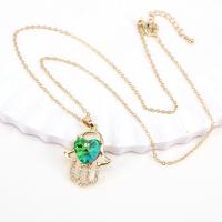 Crystal Necklace, Brass, with Crystal, with 1.97 extender chain, Hamsa, 18K gold plated, micro pave cubic zirconia & for woman, more colors for choice, nickel, lead & cadmium free, 22x29mm, Length:16.93 Inch, Sold By PC