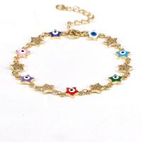 Evil Eye Jewelry Bracelet Brass with 1.97 extender chain 18K gold plated micro pave cubic zirconia & for woman & enamel nickel lead & cadmium free Length 7.5 Inch Sold By PC