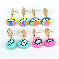 Evil Eye Earrings Brass with Plastic Pearl 18K gold plated for woman & enamel nickel lead & cadmium free 37mm Sold By PC