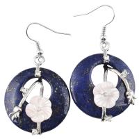 Natural Gemstone Earrings, with White Shell & Tibetan Style, different materials for choice & for woman, 34x28x8mm, Sold By Pair