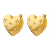 Boucle d'oreille Acier Titane, coeur, bijoux de mode & pavé de micro zircon & pour femme, doré, 19x18mm, Vendu par paire