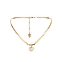 Stainless Steel Jewelry Necklace 304 Stainless Steel with Plastic Pearl with 2.17inch extender chain Heart fashion jewelry & for woman golden Length Approx 14.96 Inch Sold By PC