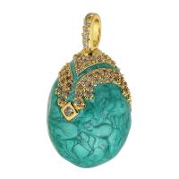 Cubic Zirconia Micro Pave Brass Pendant, Oval, gold color plated, DIY & micro pave cubic zirconia & enamel, Peacock Blue, nickel, lead & cadmium free, 15x27x15mm, Hole:Approx 2mm, Sold By PC