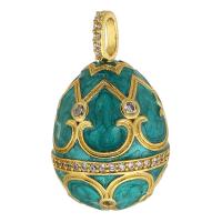 Cubic Zirconia Micro Pave Brass Pendant Oval gold color plated DIY & micro pave cubic zirconia & enamel Peacock Blue nickel lead & cadmium free Approx 2mm Sold By PC