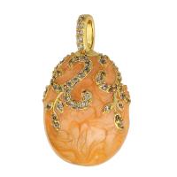 Cubic Zirconia Micro Pave Brass Pendant, Oval, gold color plated, DIY & micro pave cubic zirconia & enamel, orange, nickel, lead & cadmium free, 15x26x15mm, Hole:Approx 2mm, Sold By PC