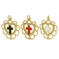 Cubic Zirconia Micro Pave Brass Pendant, Heart, gold color plated, DIY & micro pave cubic zirconia & enamel, more colors for choice, nickel, lead & cadmium free, 21x22x2mm, Hole:Approx 3mm, Sold By PC