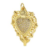 Cubic Zirconia Micro Pave Brass Pendant, Heart, gold color plated, DIY & micro pave cubic zirconia, golden, nickel, lead & cadmium free, 24x31x3mm, Hole:Approx 3.5mm, Sold By PC