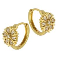 Brass Huggie Hoop Earring, Snowflake, gold color plated, fashion jewelry & micro pave cubic zirconia & for woman, golden, nickel, lead & cadmium free, 9x13x15mm, Sold By Pair