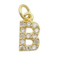 Cubic Zirconia Micro Pave Brass Pendant, Alphabet Letter, gold color plated, different styles for choice & micro pave cubic zirconia, gold, 12x8mm, 10PCs/Bag, Sold By Bag