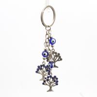 Bag Purse Charms Keyrings Keychains, Tibetan Style, with Lampwork, platinum plated, micro pave cubic zirconia, blue, 130mm, Sold By PC