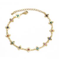 Evil Eye Jewelry Bracelet, Brass, gold color plated, for woman & enamel, gold, 255mm, Sold By PC
