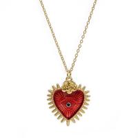 Collier Evil Eye bijoux, laiton, coeur, Placage de couleur d'or, bijoux de mode & pour femme, Or, 25x30mm, Vendu par PC