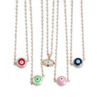 Evil Eye smykker halskæde, Messing, med Plastic Pearl, guldfarve belagt, forskellige stilarter for valg & for kvinde, flere farver til valg, 455mm, Solgt af PC