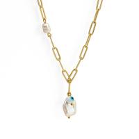 Evil Eye Jewelry Necklace Brass with Freshwater Pearl gold color plated & for woman & enamel gold 480mm Sold By PC