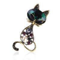 Rhinestone Brooch Zinc Alloy Cat plated for woman & with rhinestone Sold By PC