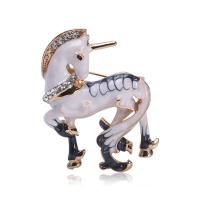 Enamel Brooch, Tibetan Style, Unicorn, for woman & with rhinestone, more colors for choice, 41x30mm, Sold By PC