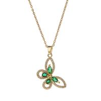 Cubic Zircon Micro Pave Brass Necklace with 1.96inch extender chain Butterfly gold color plated micro pave cubic zirconia & for woman & hollow nickel lead & cadmium free Length Approx 15.7 Inch Sold By PC