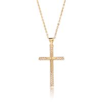 Cubic Zircon Micro Pave Brass Necklace, with 1.96inch extender chain, Cross, real gold plated, oval chain & micro pave cubic zirconia & for woman, nickel, lead & cadmium free, 22x39mm, Length:Approx 15.7 Inch, Sold By PC