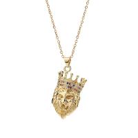 Cubic Zircon Micro Pave Brass Necklace with 1.96inch extender chain Lion real gold plated oval chain & micro pave cubic zirconia & for woman nickel lead & cadmium free Length Approx 15.7 Inch Sold By PC