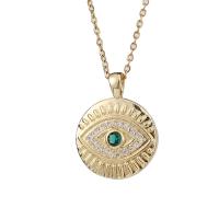 Evil Eye Jewelry Necklace, Brass, with 1.96inch extender chain, real gold plated, oval chain & micro pave cubic zirconia & for woman, nickel, lead & cadmium free, 19x25mm, Length:Approx 15.7 Inch, Sold By PC