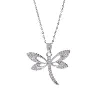 Cubic Zircon Micro Pave Brass Necklace, with Titanium Steel, with 1.96inch extender chain, Dragonfly, platinum color plated, oval chain & micro pave cubic zirconia & for woman & hollow, nickel, lead & cadmium free, 27x30mm, Length:Approx 15.7 Inch, Sold By PC