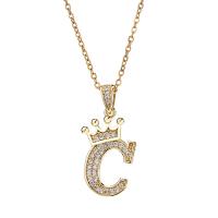 Cubic Zircon Micro Pave Brass Necklace with 1.96inch extender chain Alphabet Letter real gold plated oval chain & micro pave cubic zirconia & for woman nickel lead & cadmium free Length Approx 15.7 Inch Sold By PC