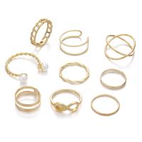 Zinc Alloy Ring Set with Plastic Pearl plated nine pieces & for woman & hollow US Ring .5-9 Sold By Set