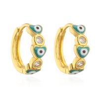 Evil Eye Earrings Brass 18K gold plated micro pave cubic zirconia & enamel Sold By Pair